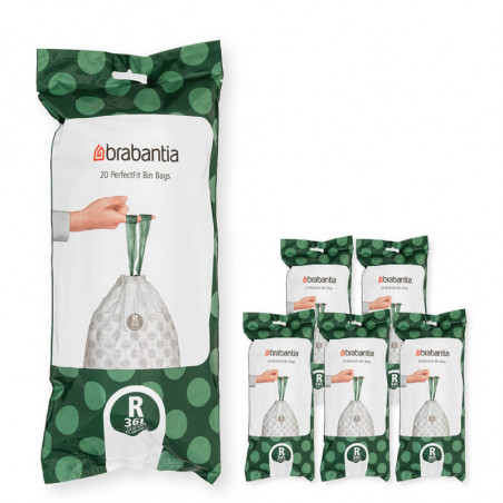 Торбички за кош Brabantia PerfectFit Bo 1005590, Размер R, 36 л, 120 броя, Бял