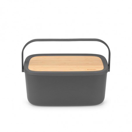 Кутия за хляб Brabantia Nic 1003255, 39.5 см, Бамбуков капак, Дръжка за носене, Тъмносив