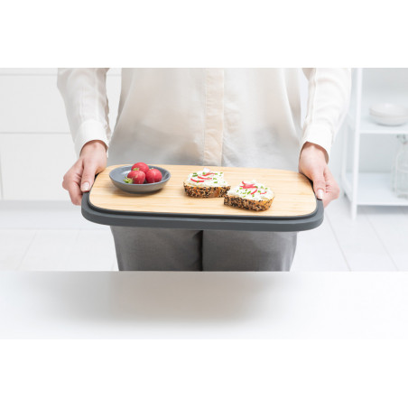 Кутия за хляб Brabantia Nic 1003255, 39.5 см, Бамбуков капак, Дръжка за носене, Тъмносив