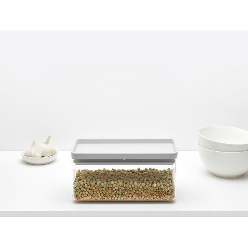 Кутия за съхранение на продукти Brabantia Tasty+ Stackable 1008874, 1.5 л, Силиконово уплътнение, Без BPA, Светлосив