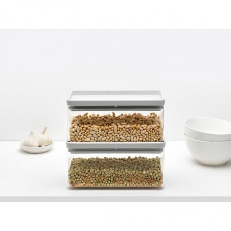 Кутия за съхранение на продукти Brabantia Tasty+ Stackable 1008874, 1.5 л, Силиконово уплътнение, Без BPA, Светлосив