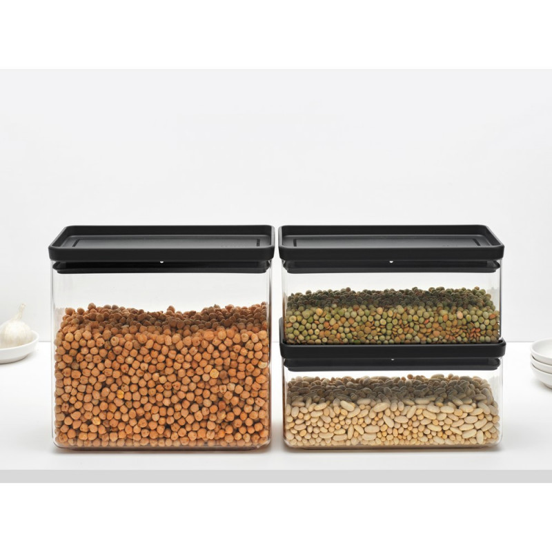 Кутии за съхранение Brabantia Tasty+ Stackable 1008881, 2x1.5л+1x3.5л, Без BPA, Плътно затваряне, Тъмносив
