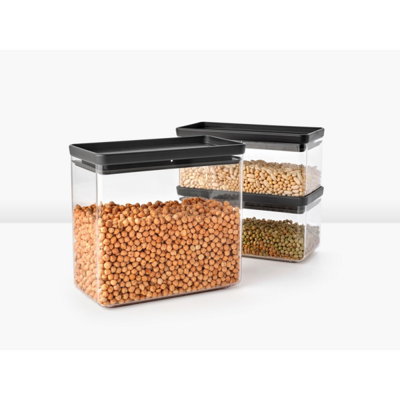 Кутии за съхранение Brabantia Tasty+ Stackable 1008881, 2x1.5л+1x3.5л, Без BPA, Плътно затваряне, Тъмносив