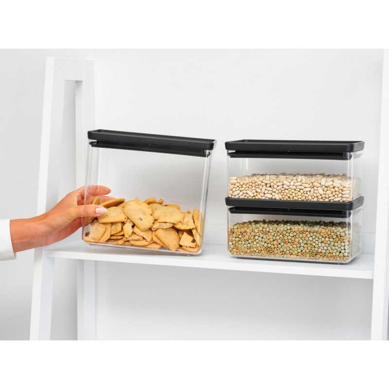 Кутии за съхранение Brabantia Tasty+ Stackable 1008881, 2x1.5л+1x3.5л, Без BPA, Плътно затваряне, Тъмносив