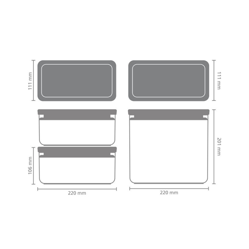 Кутии за съхранение Brabantia Tasty+ Stackable 1008881, 2x1.5л+1x3.5л, Без BPA, Плътно затваряне, Тъмносив
