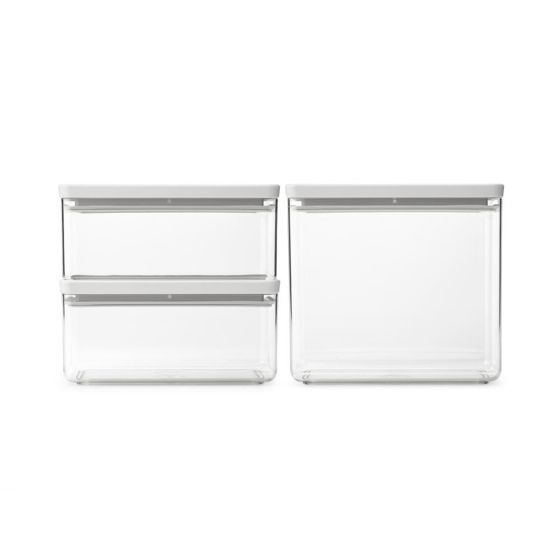 Кутии за съхранение на продукти Brabantia Tasty+ Stackable 1008882, 1.5л/3.5л, Без BPA, Плътно затваряне, Светлосив