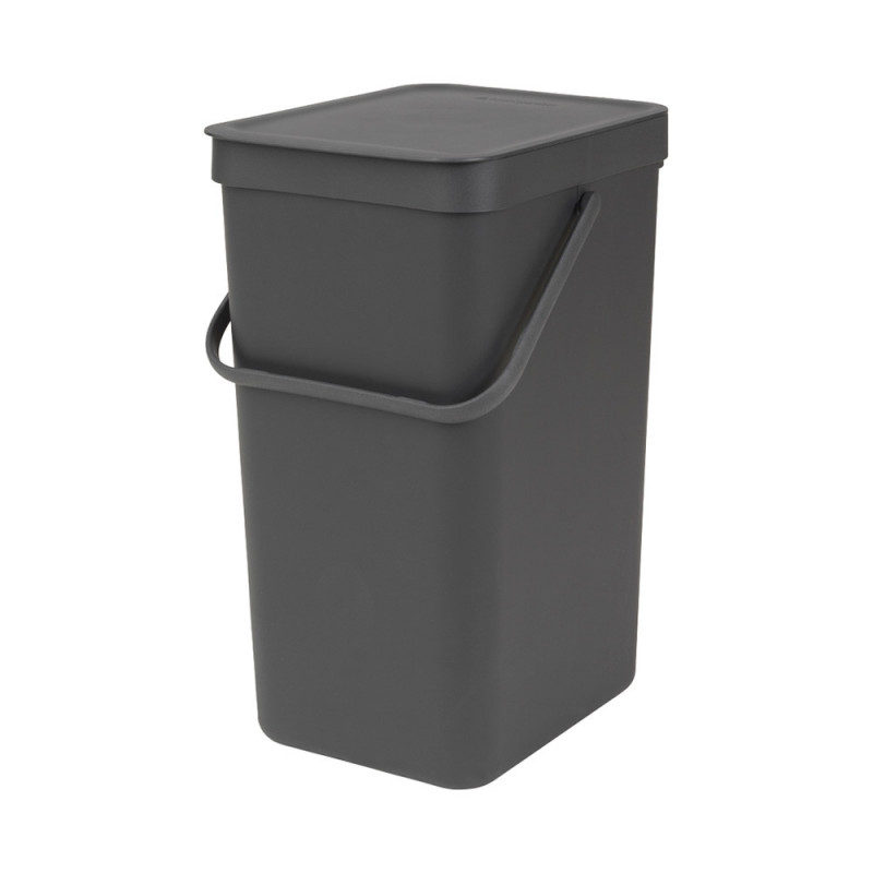 Кош за разделно събиране на боклук Brabantia Sort&Go 648978, 16 л, Дръжка, Възможност за стенен монтаж, Тъмносив