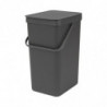Кош за разделно събиране на боклук Brabantia Sort&Go 648978, 16 л, Дръжка, Възможност за стенен монтаж, Тъмносив