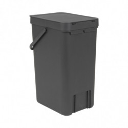 Кош за разделно събиране на боклук Brabantia Sort&Go 648978, 16 л, Дръжка, Възможност за стенен монтаж, Тъмносив