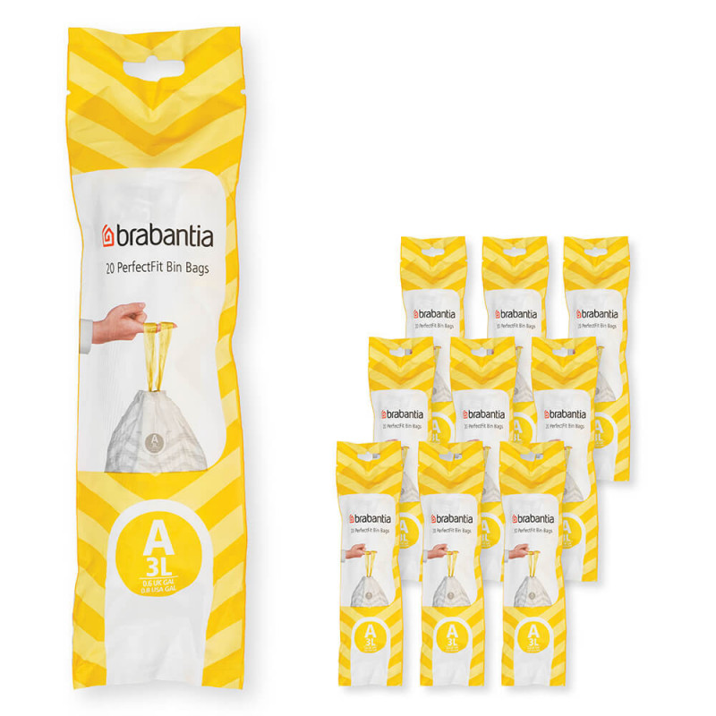Торбички за кош Brabantia PerfectFit Sort&Go/Touch 1005561, Размер A , 3 л , 200 броя, Бял