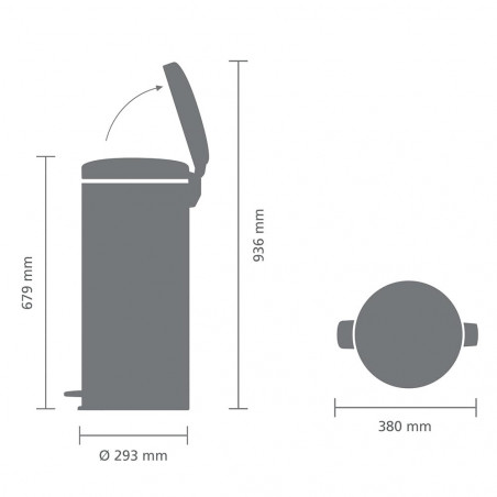 Кош за боклук с педал Brabantia NewIcon 649061, 30 л, Плавно затваряне, Противоплъзгаща основа, Устойчив на пръстови отпечатъци, Инокс/Мат