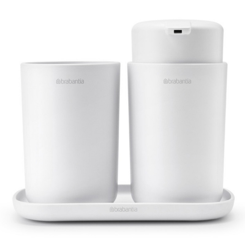 Комплект аксесоари за баня Brabantia ReNew 1003492, 3 части, 250 мл, Устойчиви на корозия, Бял