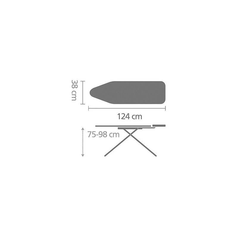 Маса за гладене Brabantia B 1003358, 124x38 см, 7 позиции за регулиране, Поставка за парогенератор, PerfectFlow, Бял/Сив