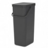 Кош за разделно събиране на боклук Brabantia Sort&Go 1004140, 40 л, Дръжка, Възможност за стенен монтаж, Тъмносив