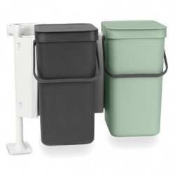 Кош за разделно събиране на боклук Brabantia Sort&Go 1005513, 2x12 л, Монтаж върху врата на кухненски шкаф, Сив/зелен