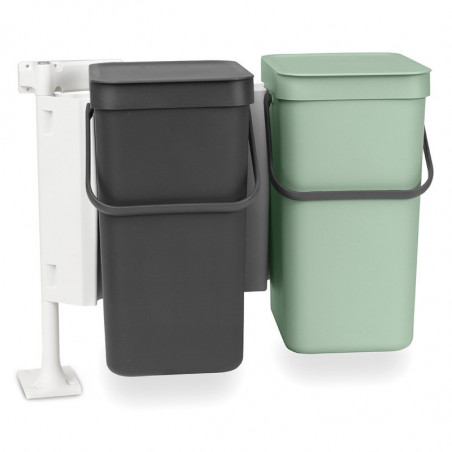 Кош за разделно събиране на боклук Brabantia Sort&Go 1005513, 2x12 л, Монтаж върху врата на кухненски шкаф, Сив/зелен