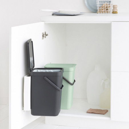 Кош за разделно събиране на боклук Brabantia Sort&Go 1005513, 2x12 л, Монтаж върху врата на кухненски шкаф, Сив/зелен