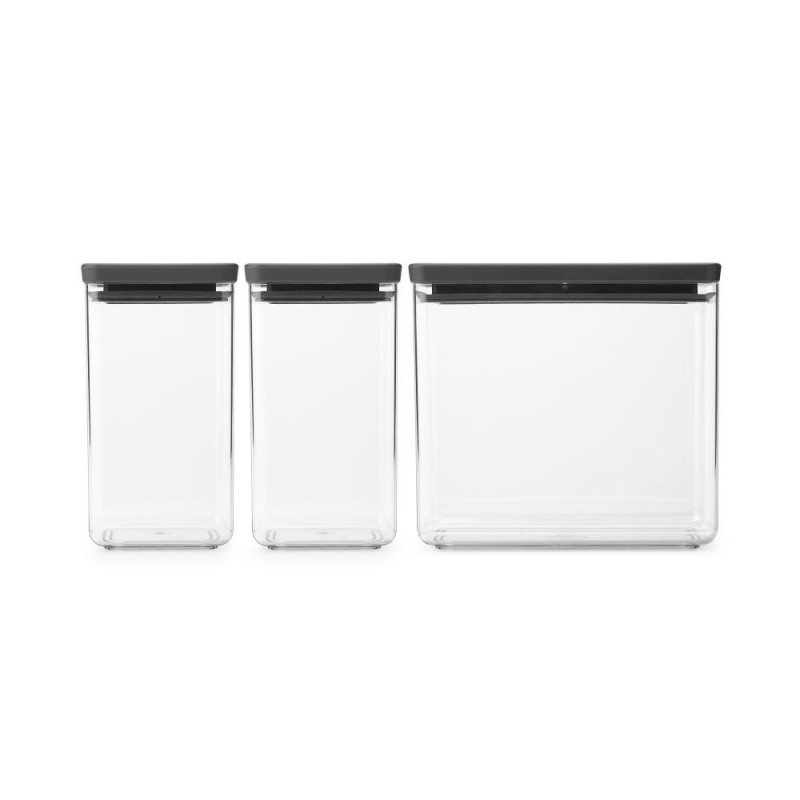 Кутии за съхранение Brabantia Tasty+ Stackable 1008879, 2x1.6л+1x3.5л, Без BPA, Плътно затваряне, Тъмносив