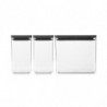 Кутии за съхранение Brabantia Tasty+ Stackable 1008879, 2x1.6л+1x3.5л, Без BPA, Плътно затваряне, Тъмносив