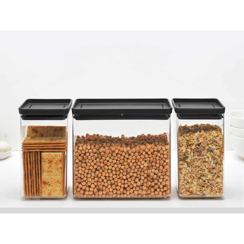 Кутии за съхранение Brabantia Tasty+ Stackable 1008879, 2x1.6л+1x3.5л, Без BPA, Плътно затваряне, Тъмносив