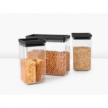Кутии за съхранение Brabantia Tasty+ Stackable 1008879, 2x1.6л+1x3.5л, Без BPA, Плътно затваряне, Тъмносив