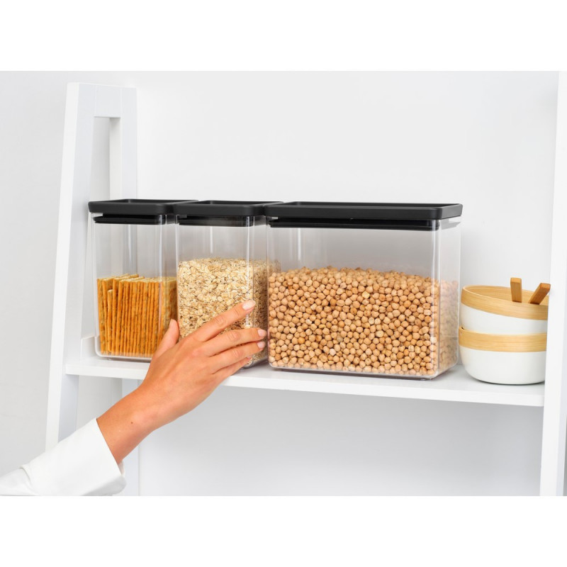 Кутии за съхранение Brabantia Tasty+ Stackable 1008879, 2x1.6л+1x3.5л, Без BPA, Плътно затваряне, Тъмносив