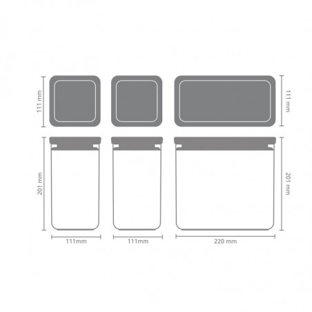 Кутии за съхранение Brabantia Tasty+ Stackable 1008879, 2x1.6л+1x3.5л, Без BPA, Плътно затваряне, Тъмносив