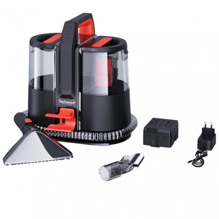 Прахосмукачка за текстил  Techwood TAN-8005R, 185W, Li-Ion 220 mAh, Безжична употреба, Резервоар за чиста и отпадъчна вода, 40 мин автономия, 2 скорости, Черен/червен