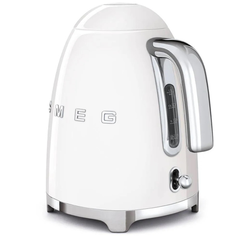 Електрическа кана SMEG KLF03WHEU, 2400W, 1.7 л, Неръждаема стомана, Миещ се филтър, Авто. изключване, Бял