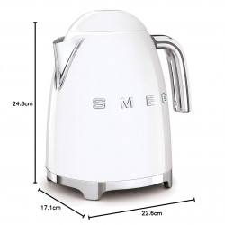 Електрическа кана SMEG KLF03WHEU, 2400W, 1.7 л, Неръждаема стомана, Миещ се филтър, Авто. изключване, Бял