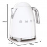 Електрическа кана SMEG KLF03WHEU, 2400W, 1.7 л, Неръждаема стомана, Миещ се филтър, Авто. изключване, Бял