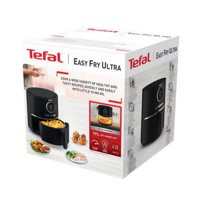 Фритюрник с горещ въздух Tefal Easy Fry Ultra EY1118, 1200W, 4.2 л, 8 програми, Таймер, 6 степени, До 200C, Черен