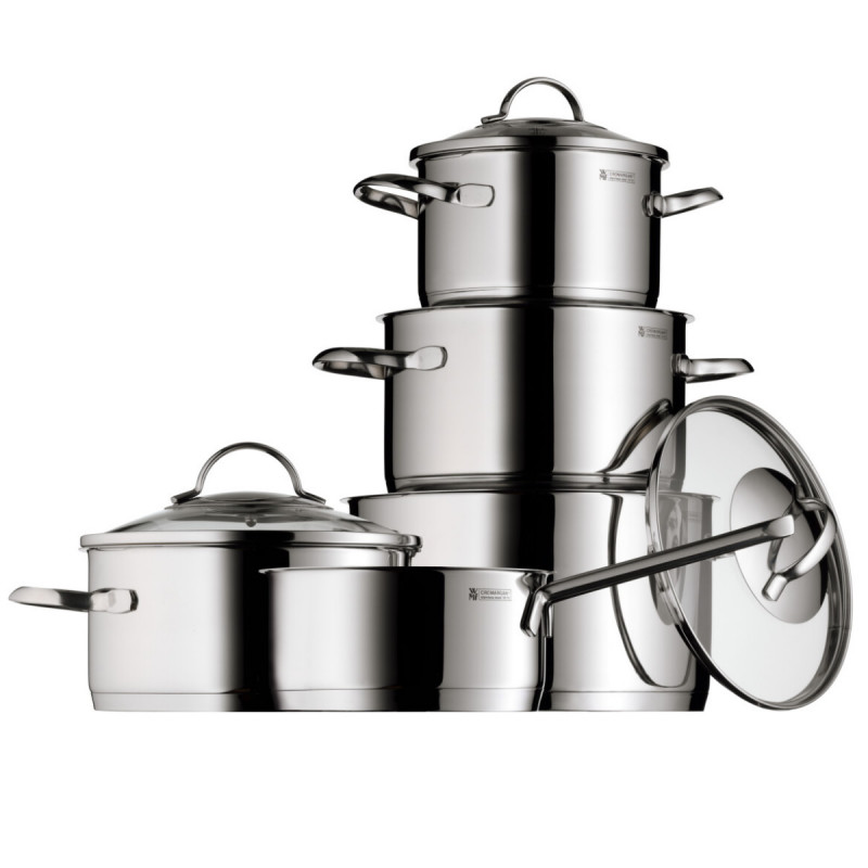 Комплект тенджери WMF Provence Plus 5, 9 части, Неръждаема стомана 18/10, Многослойно TransTherm дъно, Индукция, Сребрист