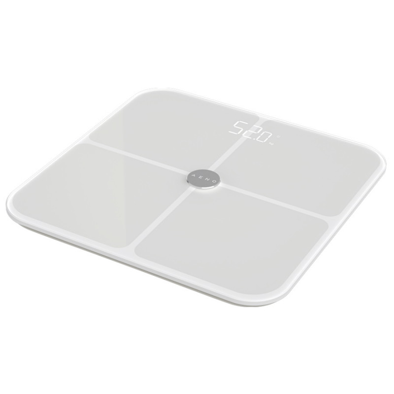 Смарт кантар AENO ABS0001S, До 180 кг, 11 профила, 15 показателя, ИТМ, LED, Закалено ITO стъкло, Бял