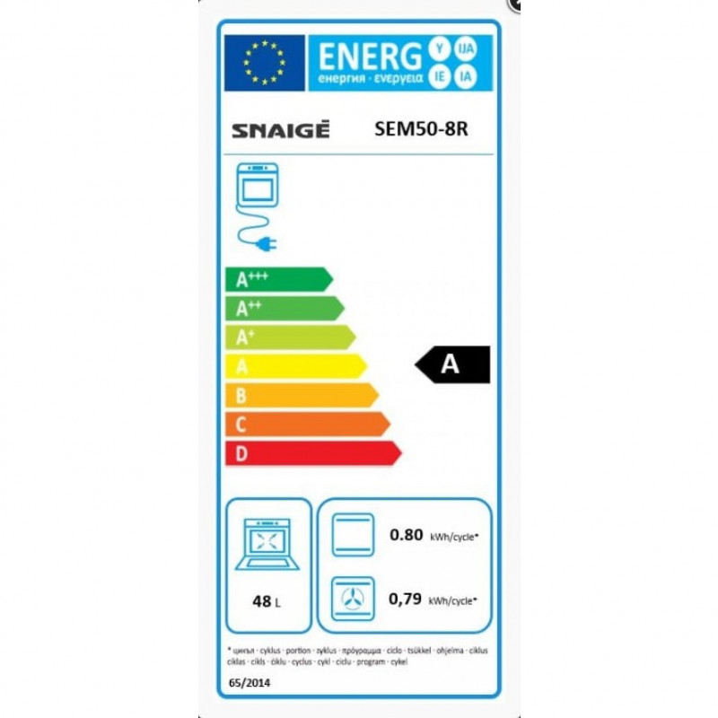 Готварска печка Snaige SEM 50-8R, 48 л, Клас А, 8 функции, Отделение за тави, Бял
