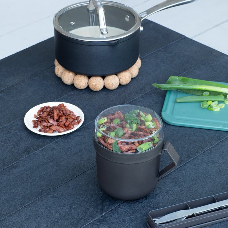 Чаша за супа с капак Brabantia Make&Take 1006293, 600+180 мл, Винтов капак, Без BPA, Тъмносив