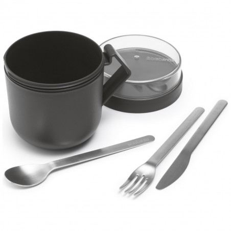Чаша за супа с капак Brabantia Make&Take 1006293, 600+180 мл, Винтов капак, Без BPA, Тъмносив