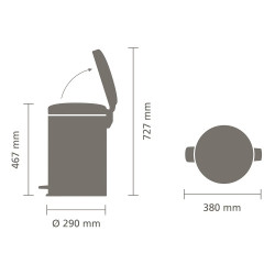Кош за боклук с педал Brabantia NewIcon 649044, 20 л, Плавно затваряне, Противоплъзгаща основа, Черен