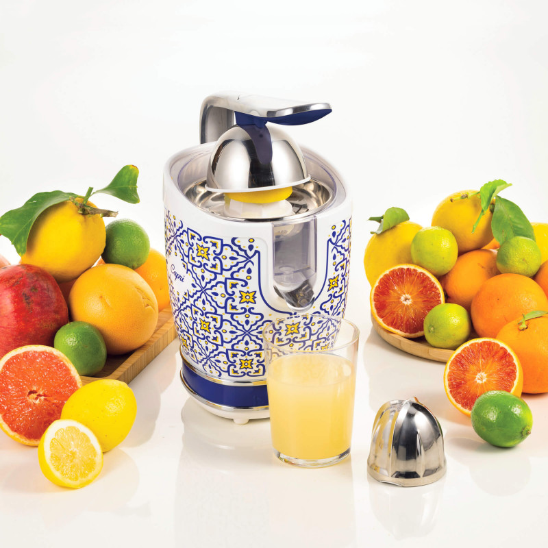 Цитрус преса Ariete Capri JUICER 0413/0C, 85W, Метално тяло, Безшумна работа, 2 приставки, Бял/син
