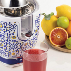 Цитрус преса Ariete Capri JUICER 0413/0C, 85W, Метално тяло, Безшумна работа, 2 приставки, Бял/син