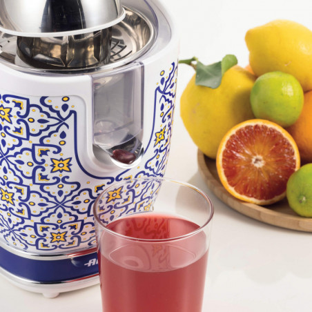 Цитрус преса Ariete Capri JUICER 0413/0C, 85W, Метално тяло, Безшумна работа, 2 приставки, Бял/син