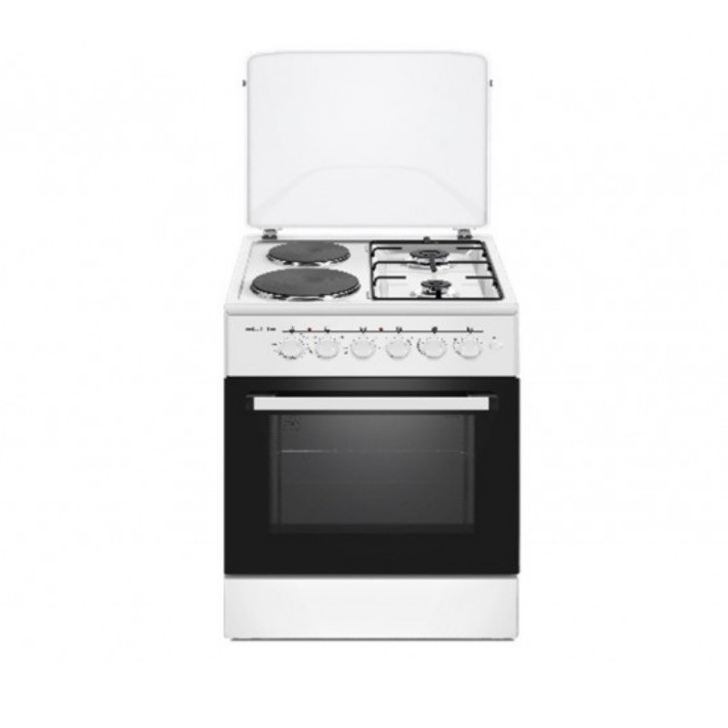 Готварска печка Elite FSEGC-0525W, 1500W, Ток/газ, Вентилатор, Автоматично запалване, Бял