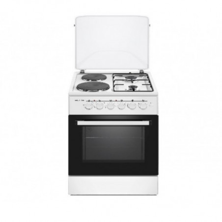 Готварска печка Elite FSEGC-0525W, 1500W, Ток/газ, Вентилатор, Автоматично запалване, Бял