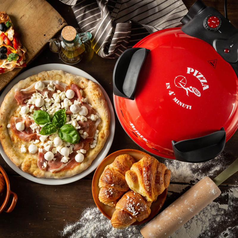 Електрическа фурна за пица Ariete "Пица за 4 минути" 0909/10, 1200W, 32 см, До 400C, 5 нива, Каменна плоча, Незалепващо покритие, Червен