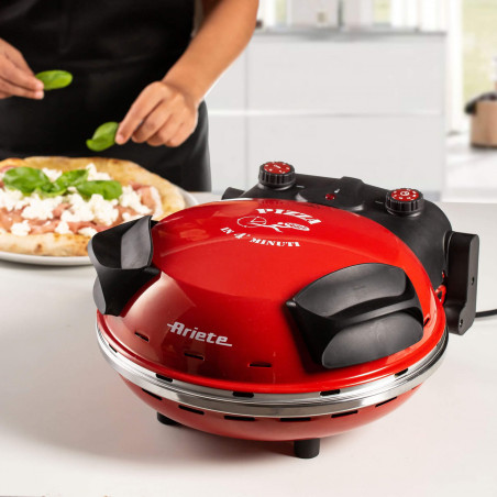 Електрическа фурна за пица Ariete "Пица за 4 минути" 0909/10, 1200W, 32 см, До 400C, 5 нива, Каменна плоча, Незалепващо покритие, Червен
