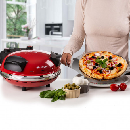 Електрическа фурна за пица Ariete "Пица за 4 минути" 0909/10, 1200W, 32 см, До 400C, 5 нива, Каменна плоча, Незалепващо покритие, Червен