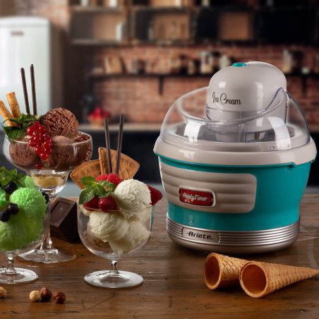 Машина за сладолед Ariete PARTY TIME 0643/01, 12W, 1.5 л, 30 мин, Подвижна купа, Тюркоаз