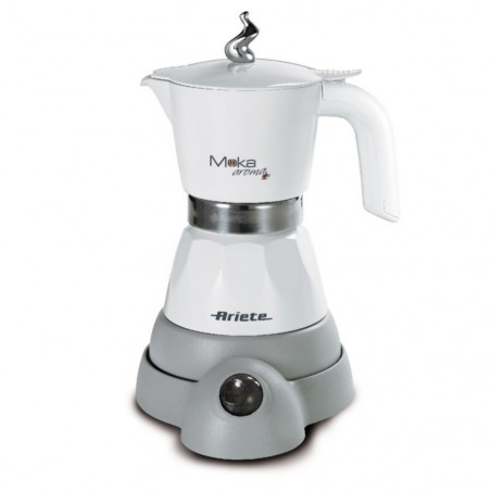 Електрическа кафеварка Ariete MOKA AROMA 1358/10, 400W, 4 чаши, Безжична употреба, Въртяща се на 360 градуса основа, Бял