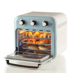 Фритюрник-фурна с горещ въздух Ariete VINTAGE 4632/05, 1400W, 16 л, До 230C, Таймер 60 мин, Въртяща се кошница, Бял/Светлосин