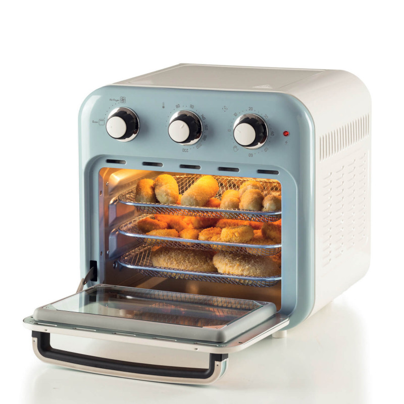 Фритюрник-фурна с горещ въздух Ariete VINTAGE 4632/05, 1400W, 16 л, До 230C, Таймер 60 мин, Въртяща се кошница, Бял/Светлосин